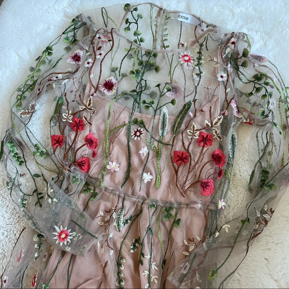 Garden/Floral Mesh Midi A-line dress